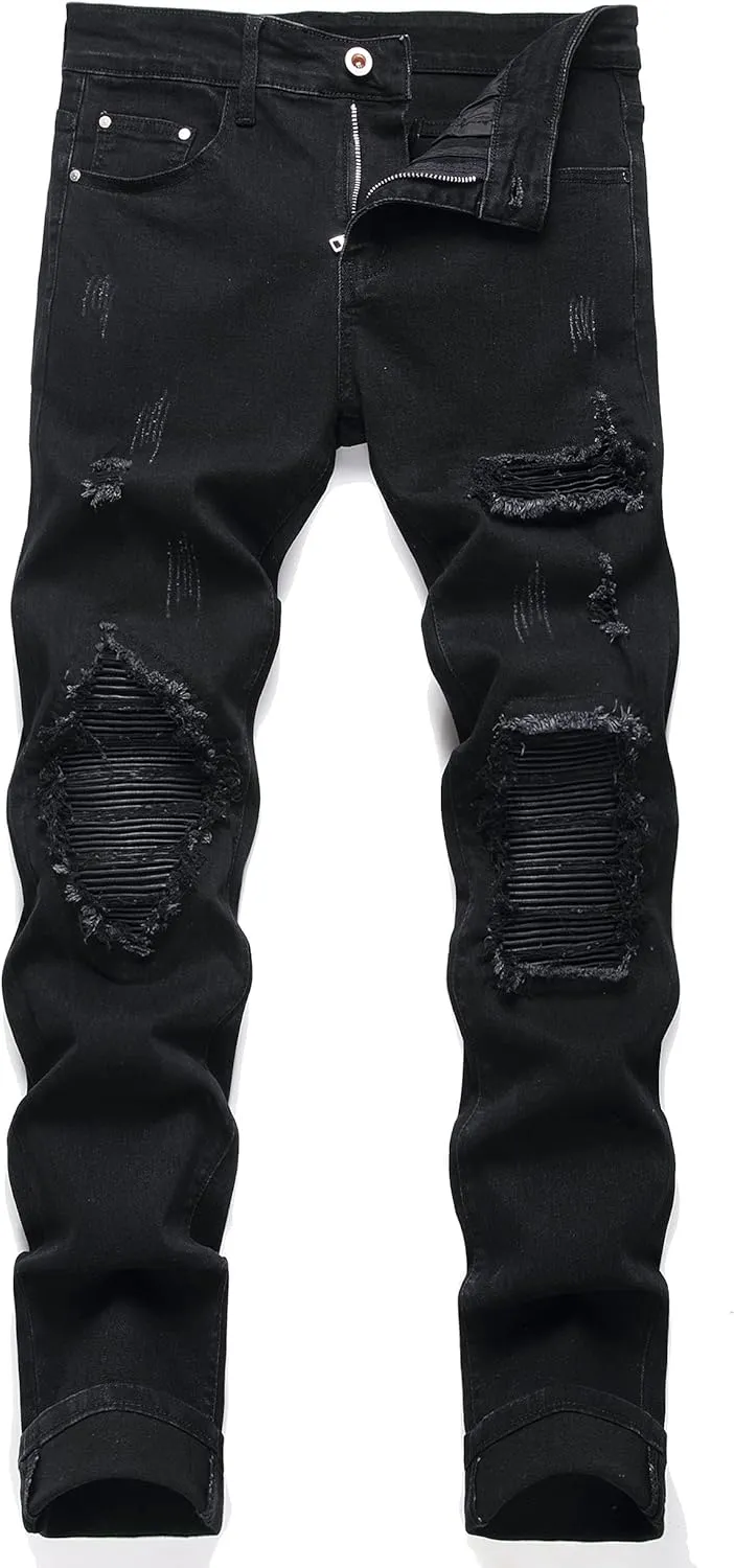 AITITIA Men's Ripped Regular Fit Stretch Jeans