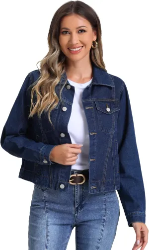 Allegra K 2025 Spring Denim Jacket for Women Vintage Casual Classic Jean Jackets