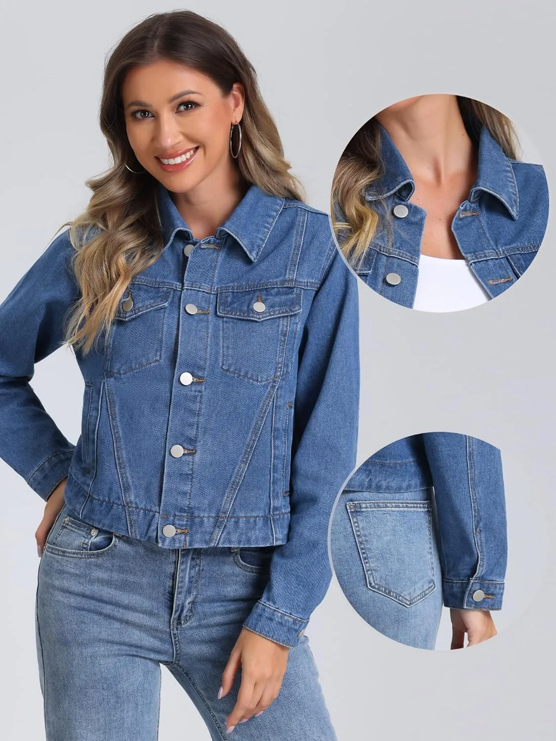 Allegra K 2025 Spring Denim Jacket for Women Vintage Casual Classic Jean Jackets