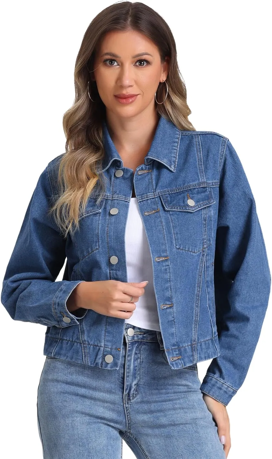 Allegra K 2025 Spring Denim Jacket for Women Vintage Casual Classic Jean Jackets