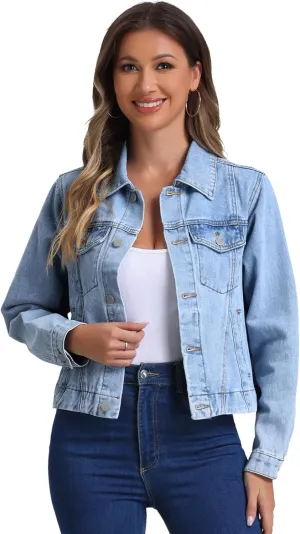 Allegra K 2025 Spring Denim Jacket for Women Vintage Casual Classic Jean Jackets