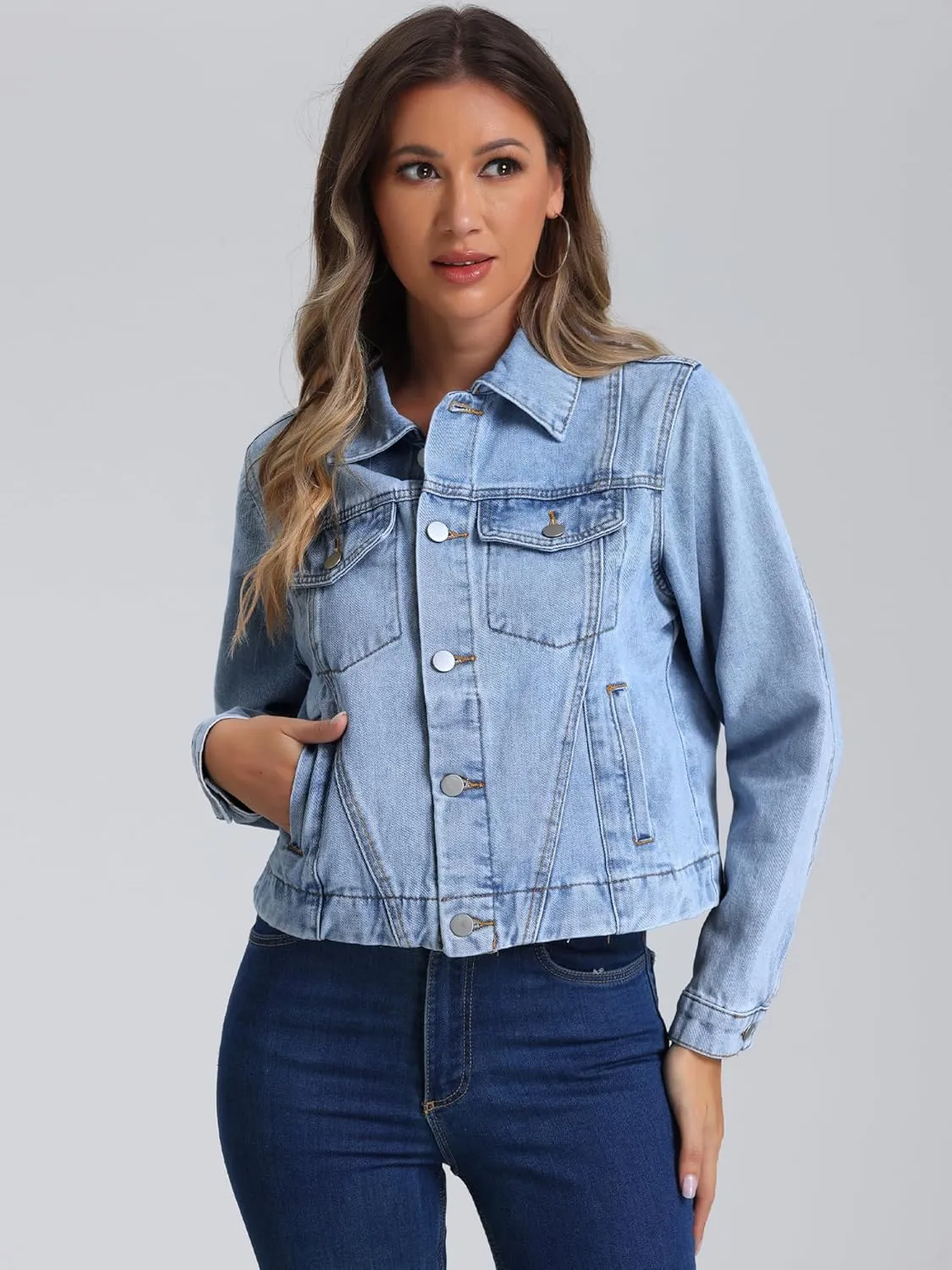Allegra K 2025 Spring Denim Jacket for Women Vintage Casual Classic Jean Jackets