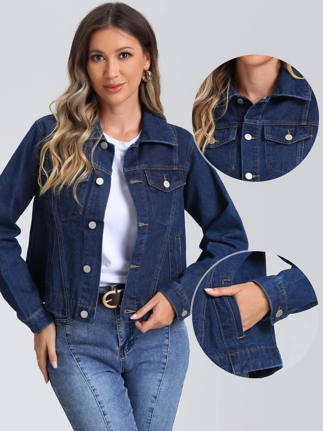 Allegra K 2025 Spring Denim Jacket for Women Vintage Casual Classic Jean Jackets