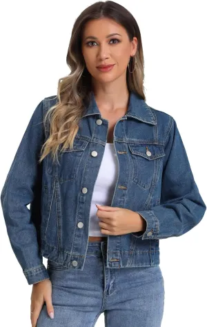 Allegra K 2025 Spring Denim Jacket for Women Vintage Casual Classic Jean Jackets