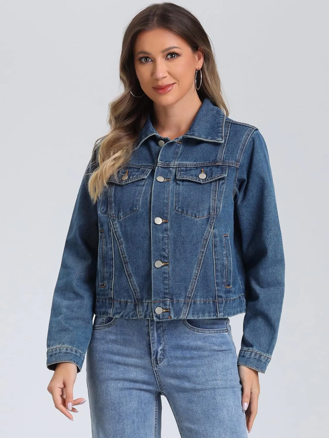 Allegra K 2025 Spring Denim Jacket for Women Vintage Casual Classic Jean Jackets