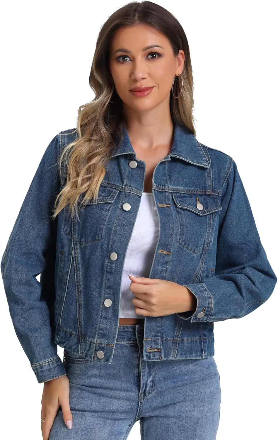 Allegra K 2025 Spring Denim Jacket for Women Vintage Casual Classic Jean Jackets
