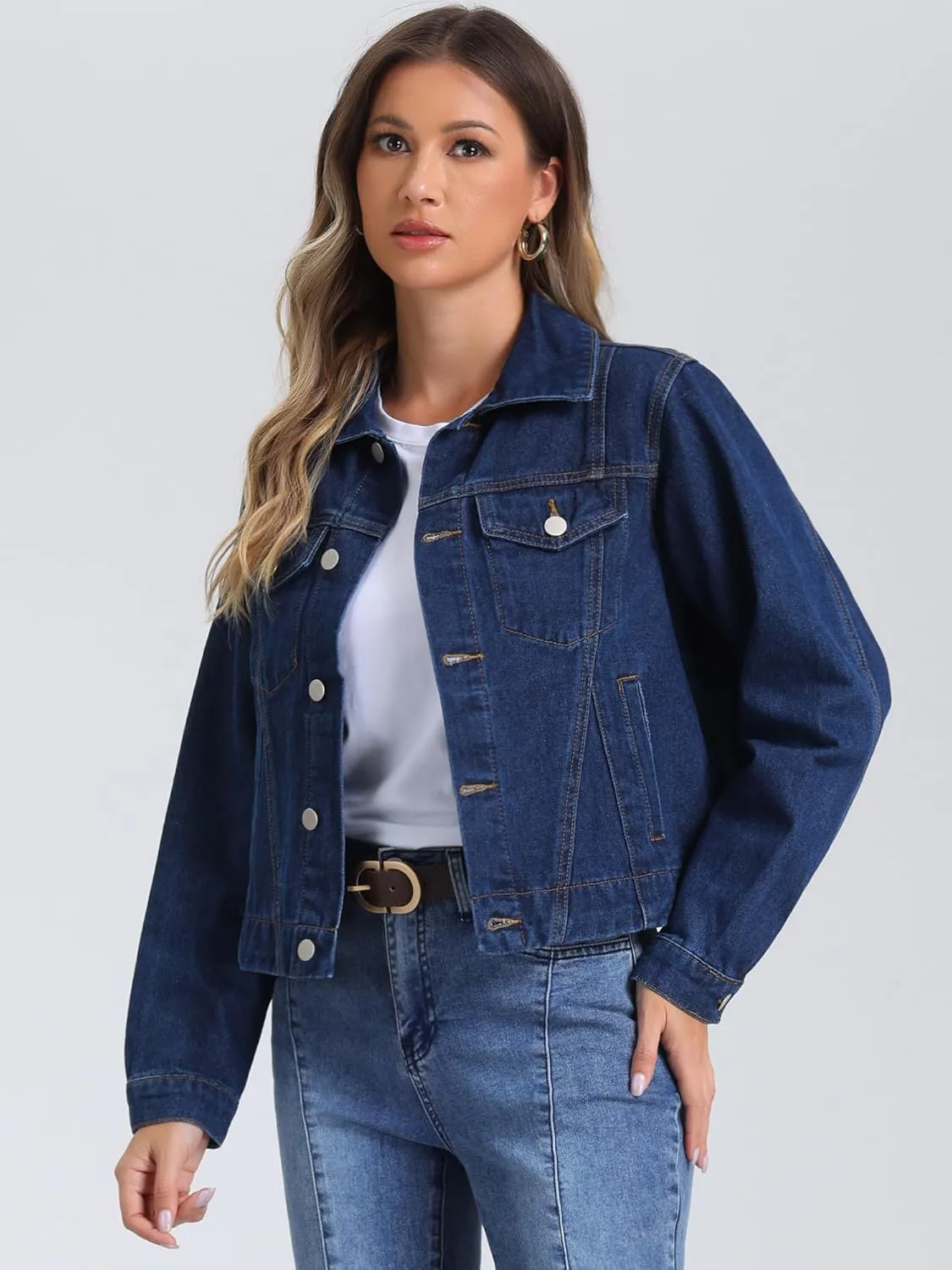 Allegra K 2025 Spring Denim Jacket for Women Vintage Casual Classic Jean Jackets
