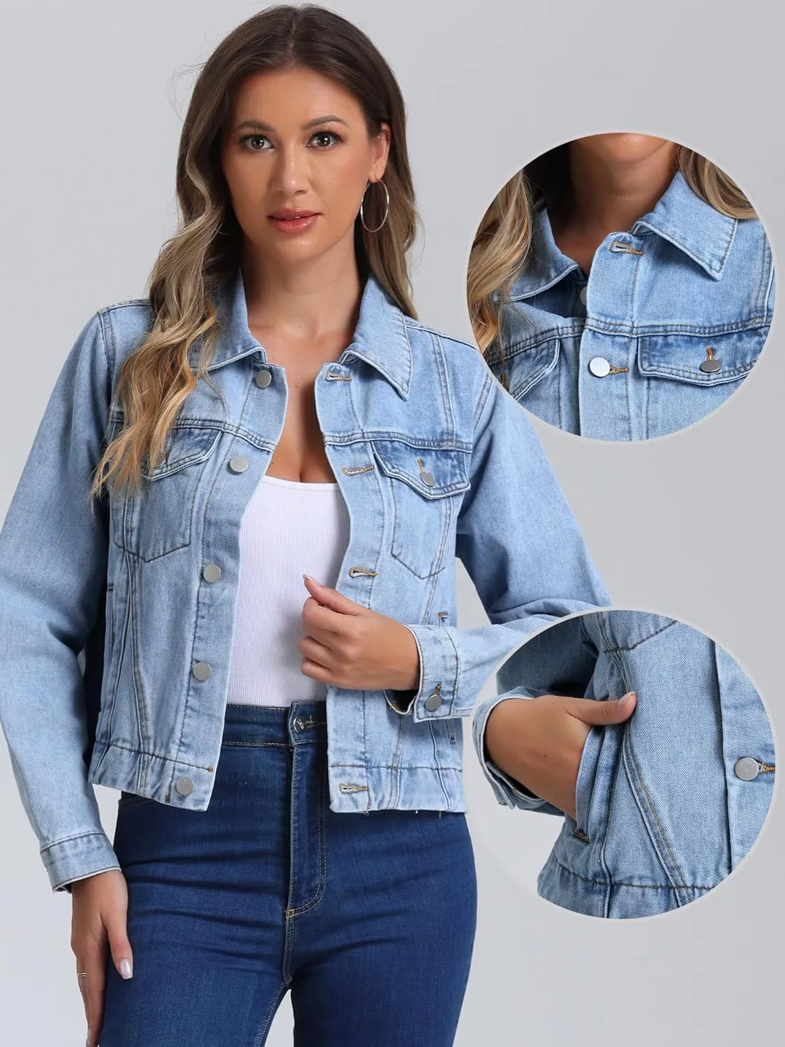 Allegra K 2025 Spring Denim Jacket for Women Vintage Casual Classic Jean Jackets