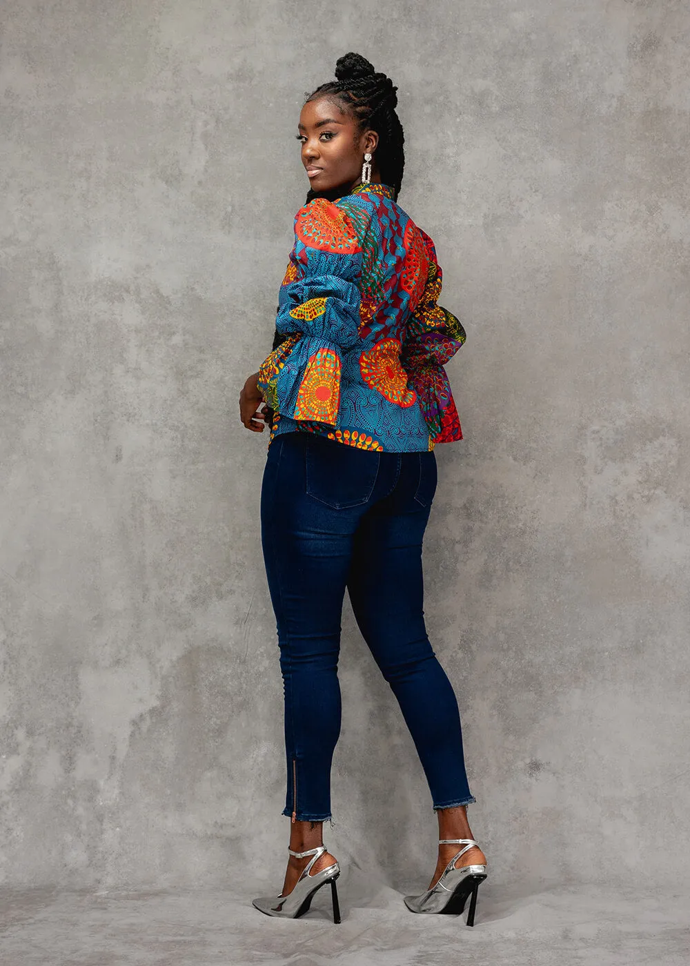 Amari Women's African Print Button-Up Top (New Harvest Multipattern)