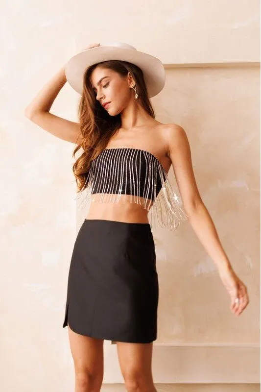 Black Diamond Metal Fringe Bandeau Top