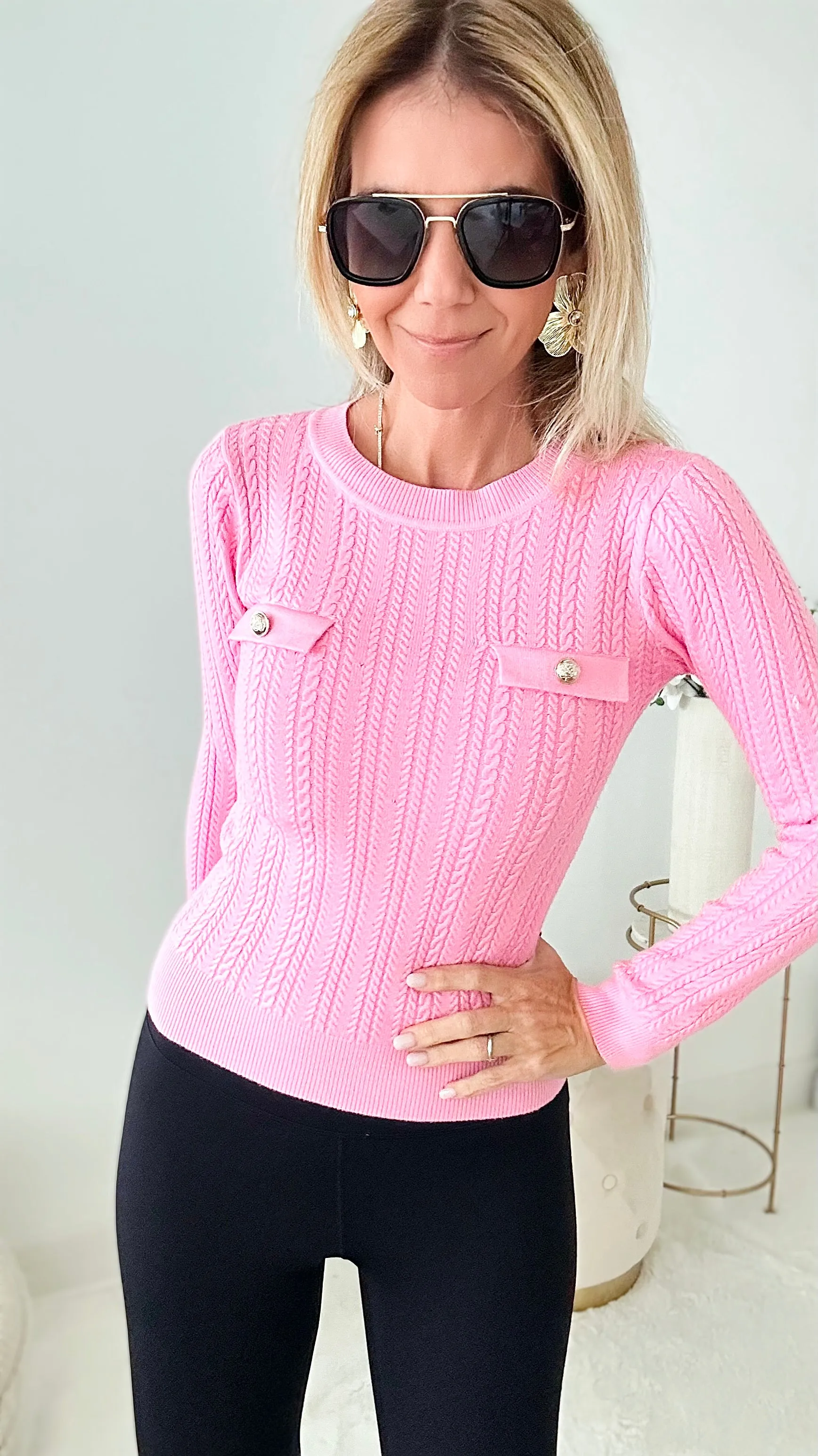 Cable Knit Elegant Top - Pink