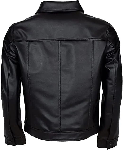 Classic American Singer Popstar Black Faux Leather Comeback Special Elvis Shirt Jacket - Leather Jacket Men