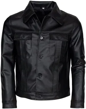 Classic American Singer Popstar Black Faux Leather Comeback Special Elvis Shirt Jacket - Leather Jacket Men