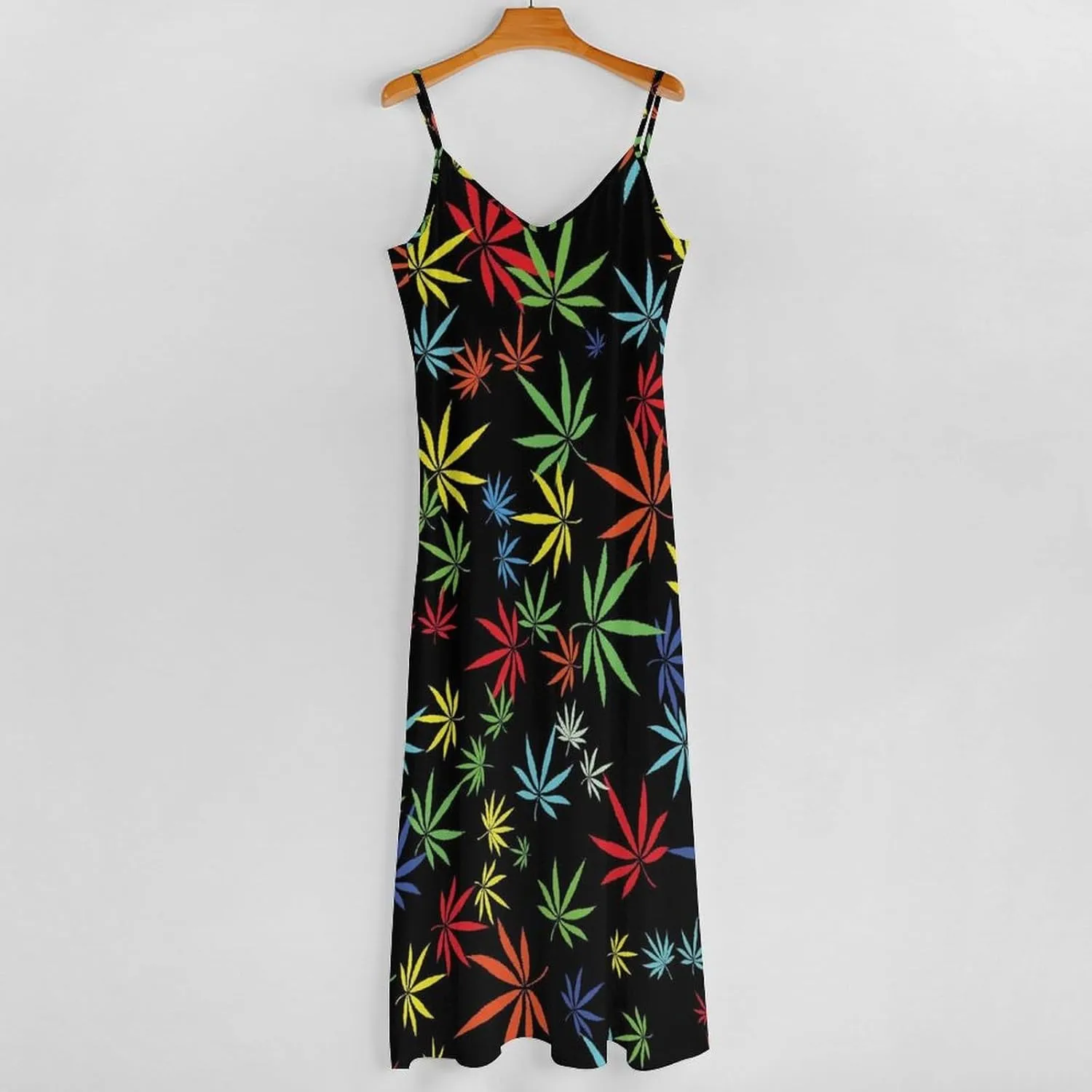 Colorful Marijuana Weed Leaf Suspender Dresses Women Ankle Length Summer Dress Sexy Maxi Skirts Sleeveless Casual