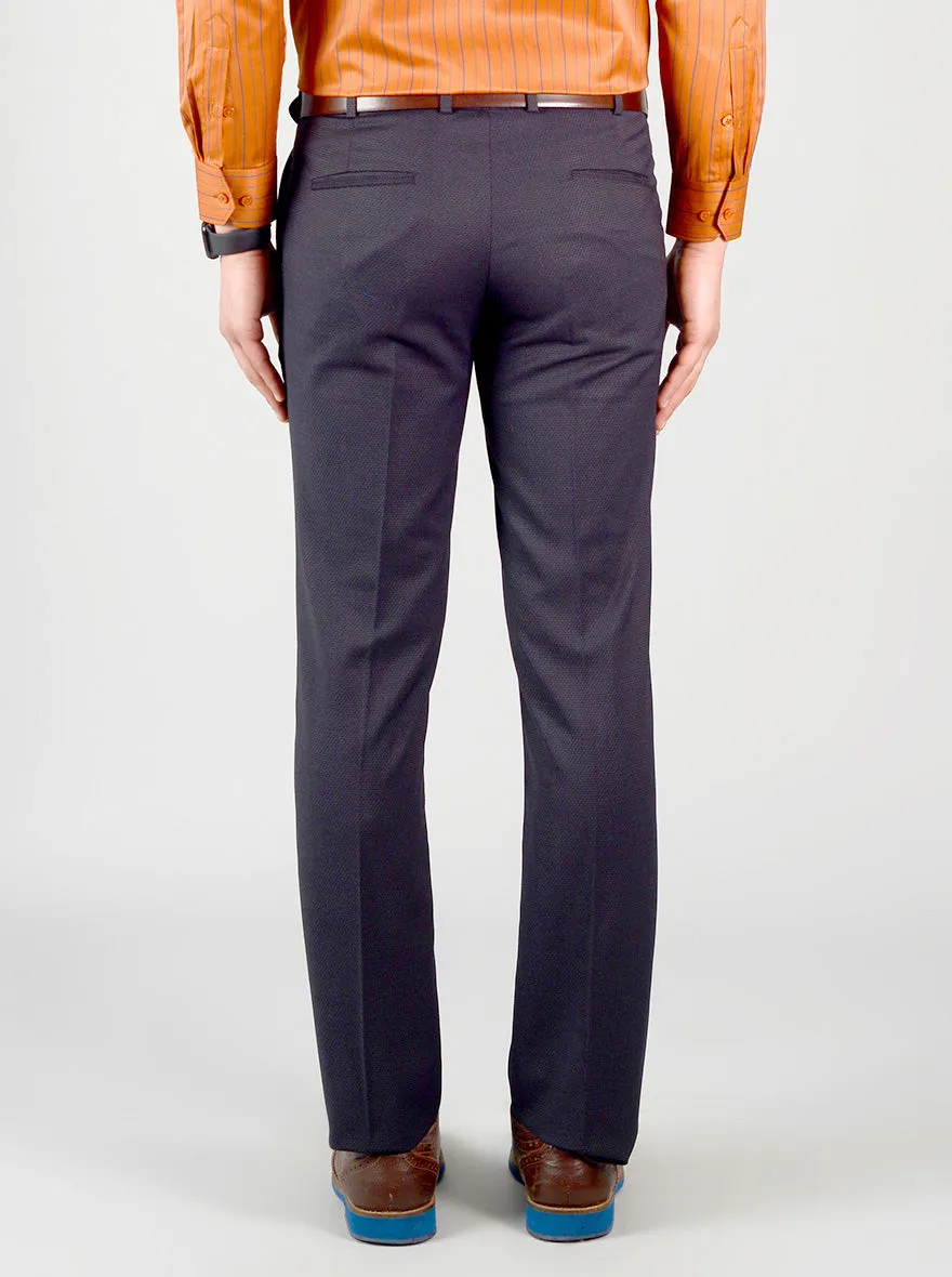 Dark Grey Self Design Slim Fit Formal Trouser | JB Studio