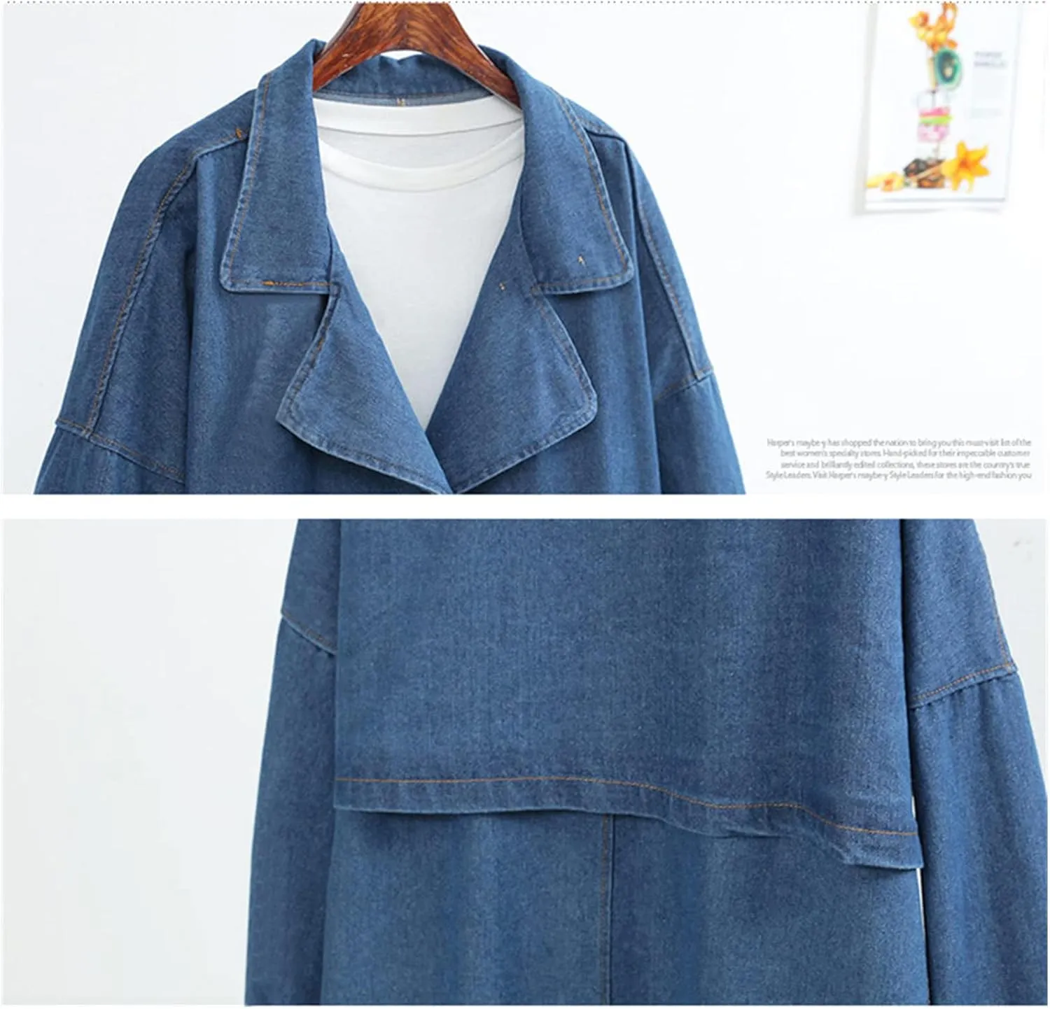 DGHM-JLMY Ladies Casual Denim Windbreaker Long Loose Coat Classic Long Jean Jacket Denim Jacket Trench Coat Long Sleeve
