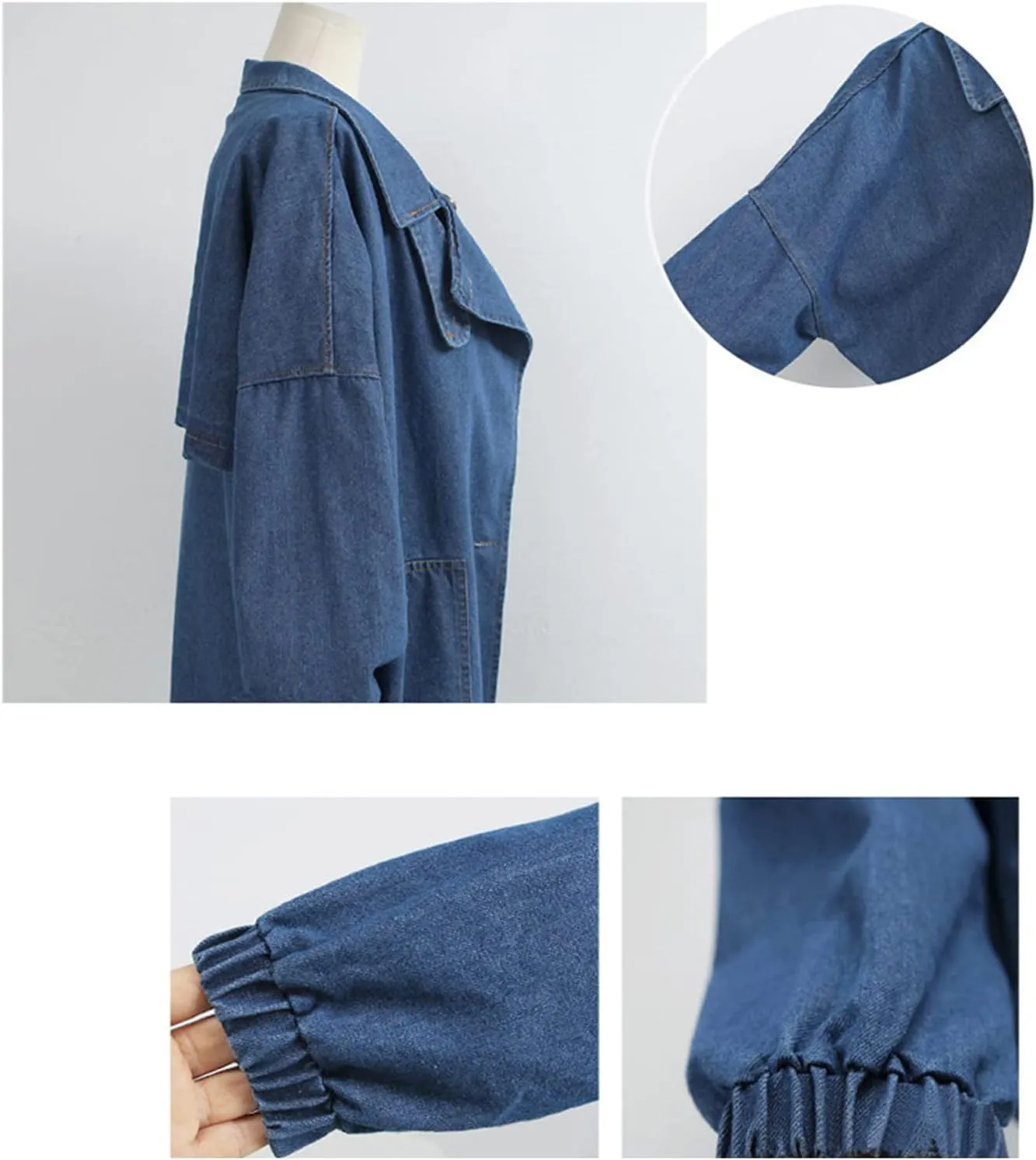 DGHM-JLMY Ladies Casual Denim Windbreaker Long Loose Coat Classic Long Jean Jacket Denim Jacket Trench Coat Long Sleeve