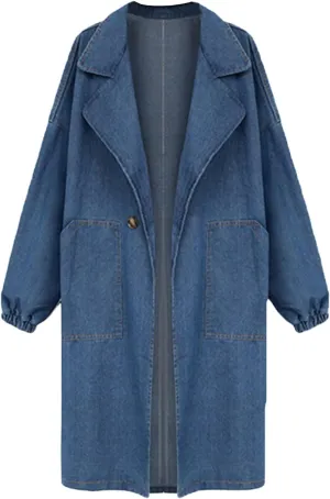 DGHM-JLMY Ladies Casual Denim Windbreaker Long Loose Coat Classic Long Jean Jacket Denim Jacket Trench Coat Long Sleeve