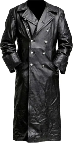 DGHM-JLMY Men's Vintage Leather Jackets Classic Uniform Black Leather Trench Coat Jacket Long Overcoat Motorcycle Jacket