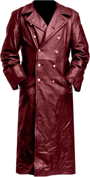 DGHM-JLMY Men's Vintage Leather Jackets Classic Uniform Black Leather Trench Coat Jacket Long Overcoat Motorcycle Jacket