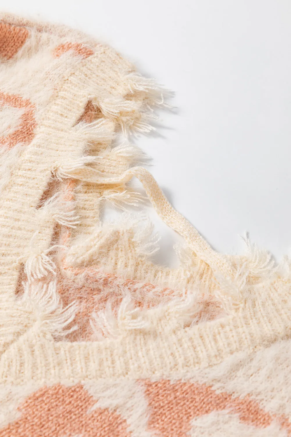 Distressed Trim Leopard V-Neck Sweater | Sweaters | Casual Sweater