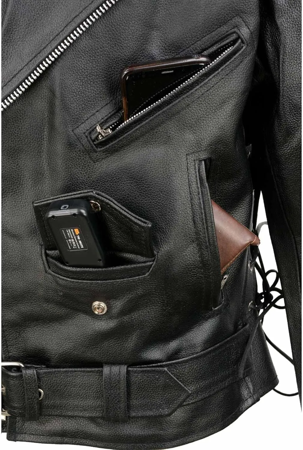 EL5411 Men's Black Classic Side Lace Motorcycle Leather Jacket  Motorcycle Riding Jackets