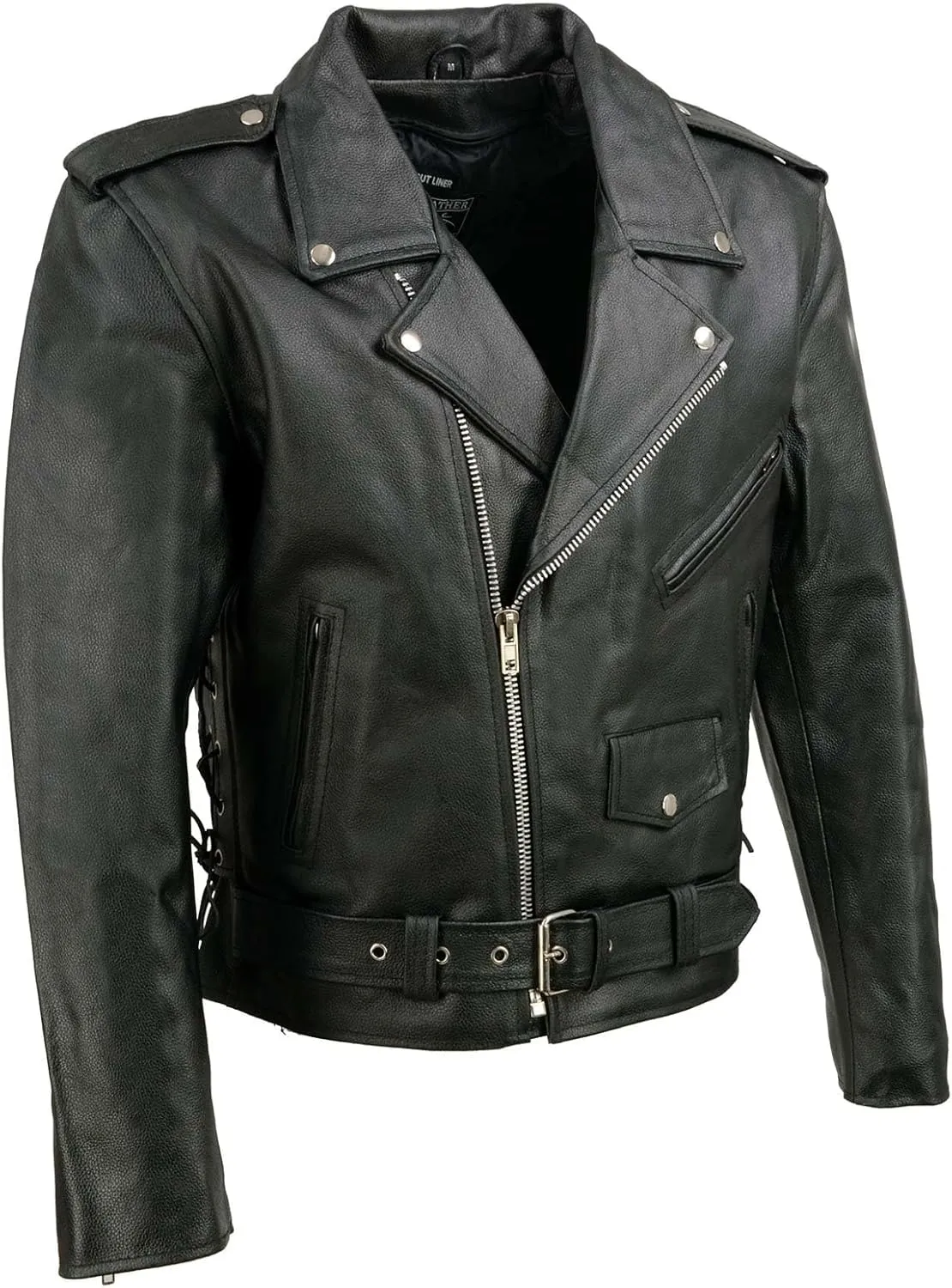 EL5411 Men's Black Classic Side Lace Motorcycle Leather Jacket  Motorcycle Riding Jackets