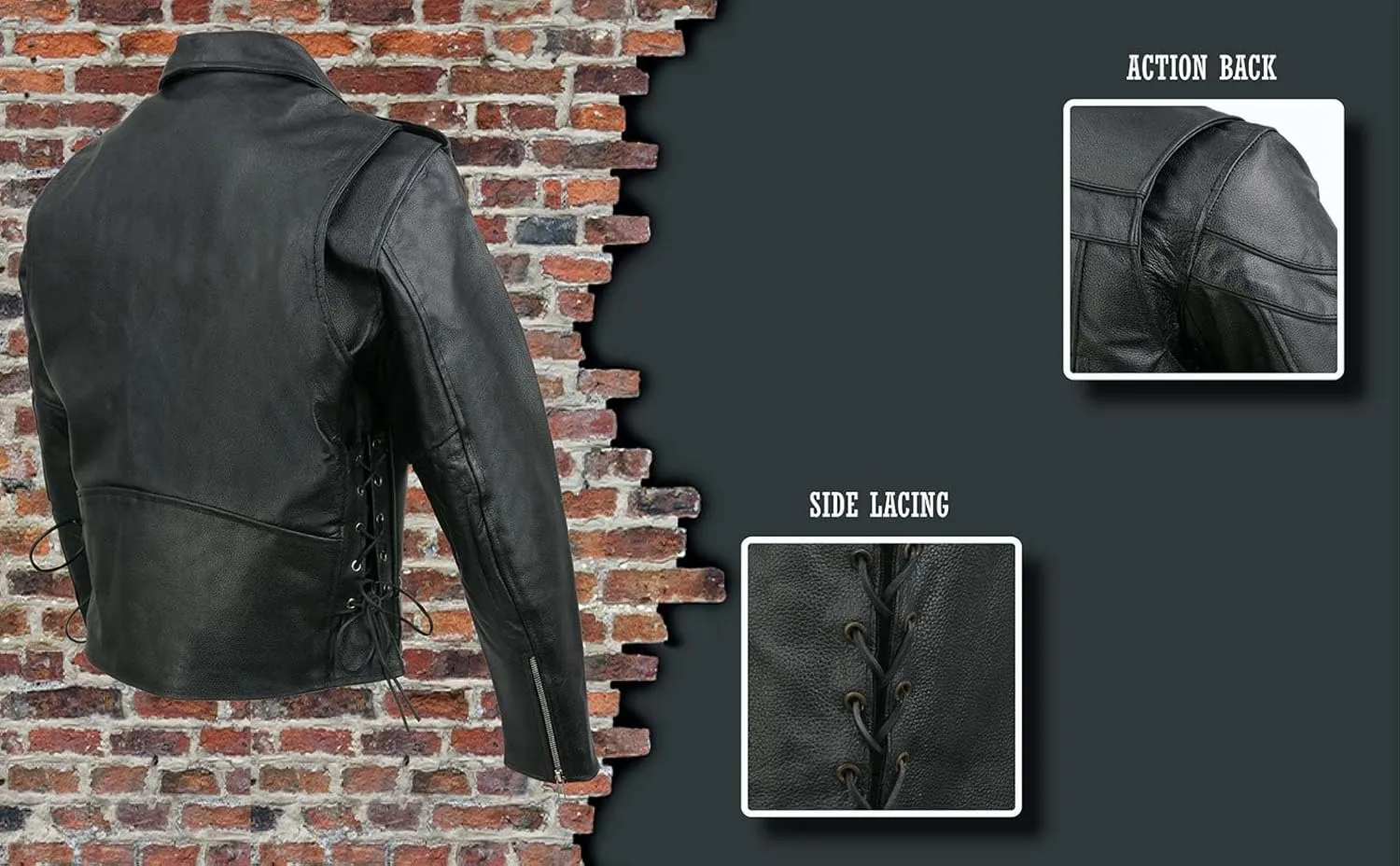 EL5411 Men's Black Classic Side Lace Motorcycle Leather Jacket  Motorcycle Riding Jackets