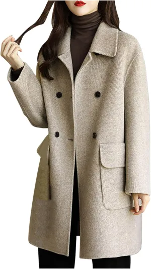 Fall Trench Coat for Women, Mid Long Outerwear Windproof Classic Solid Overcoat Casual Slim Outdoor Jackets