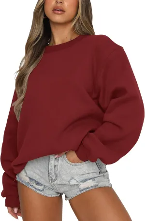 Fanway&EC Women's Long Sleeve Sweatshirt Casual Crewneck Oversized Pullover Hoodies Fall Tops