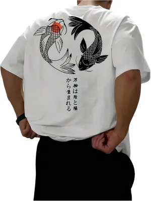 GORGLITTER Men's Japanese Letter Graphic Tee Top Oversized Short Sleeve Casual Aesthetic Print T-Shirt