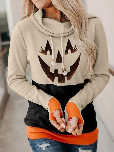Halloween Print Color Block Pullover
