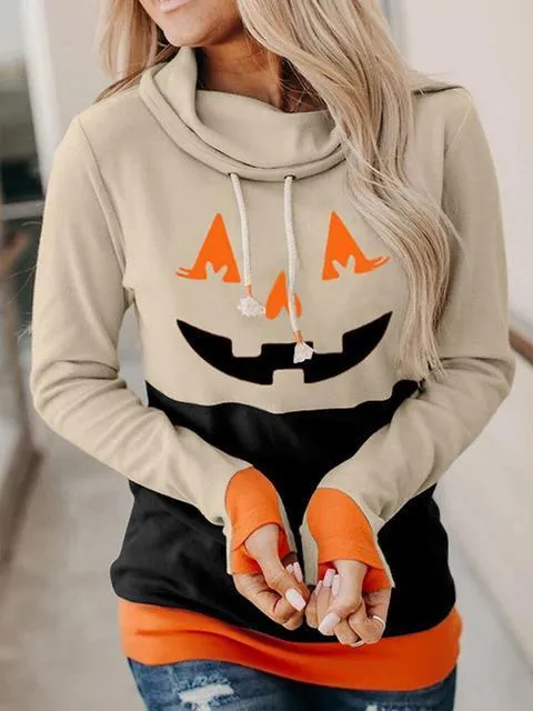 Halloween Print Color Block Pullover