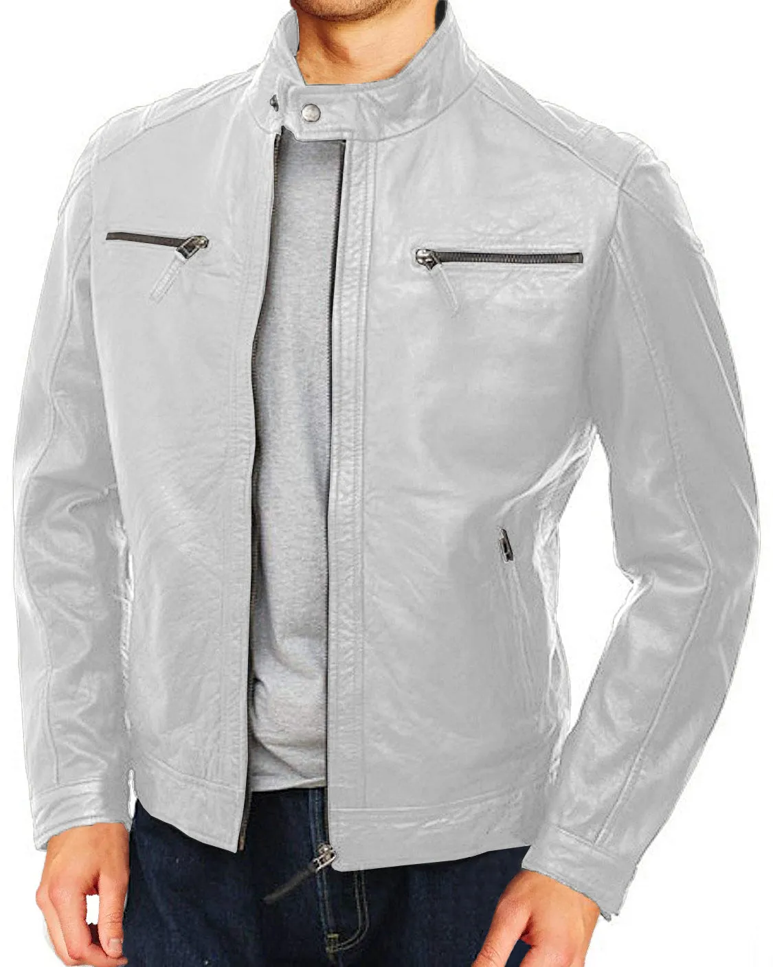 Leather Jackets Hub Mens Genuine Lambskin Leather Jacket (Black, Racer Jacket) - 1501394
