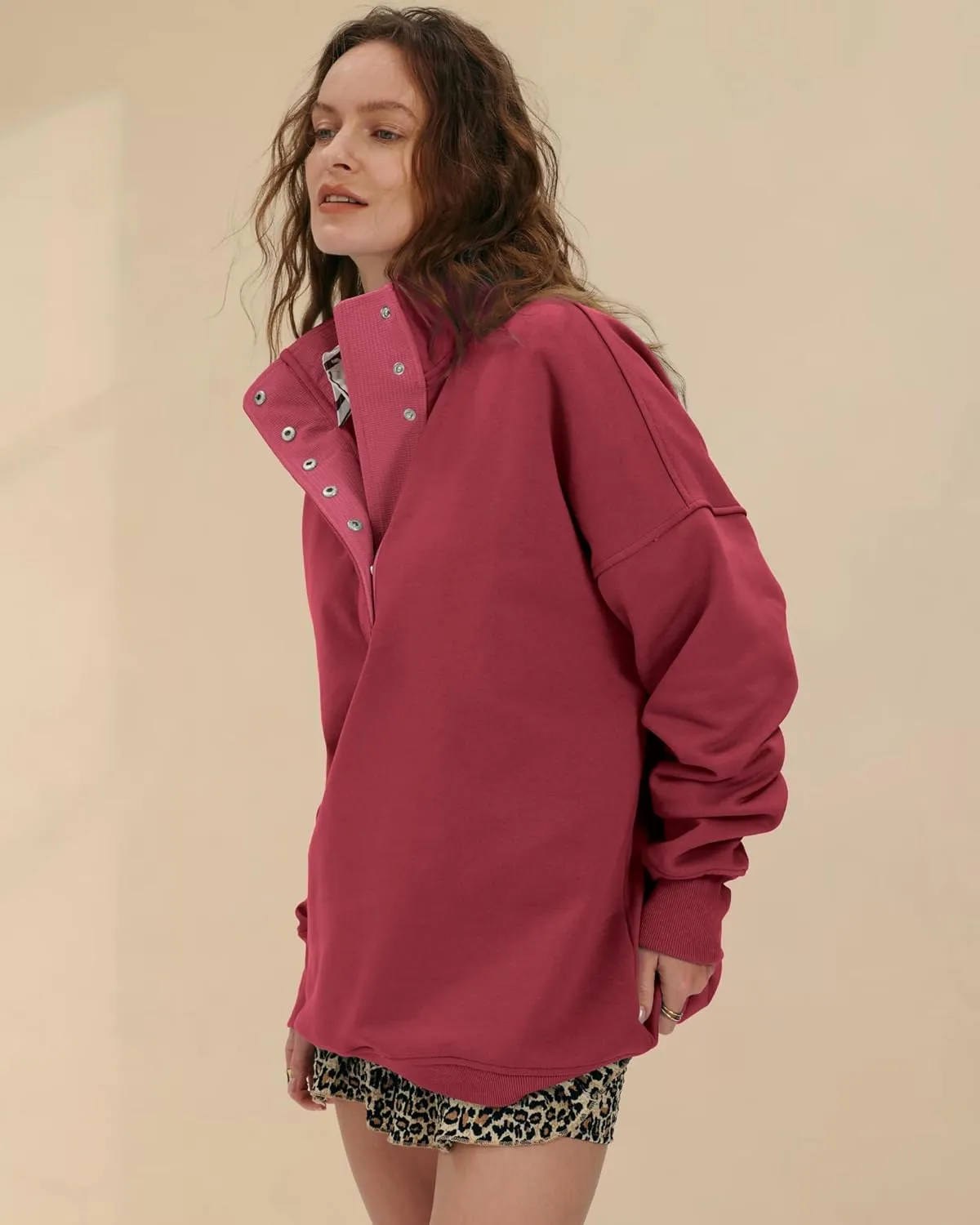 Locachy Womens Casual Button Henley Neck Oversized Sweatshirt Long Sleeve Pullover Tops Outfits