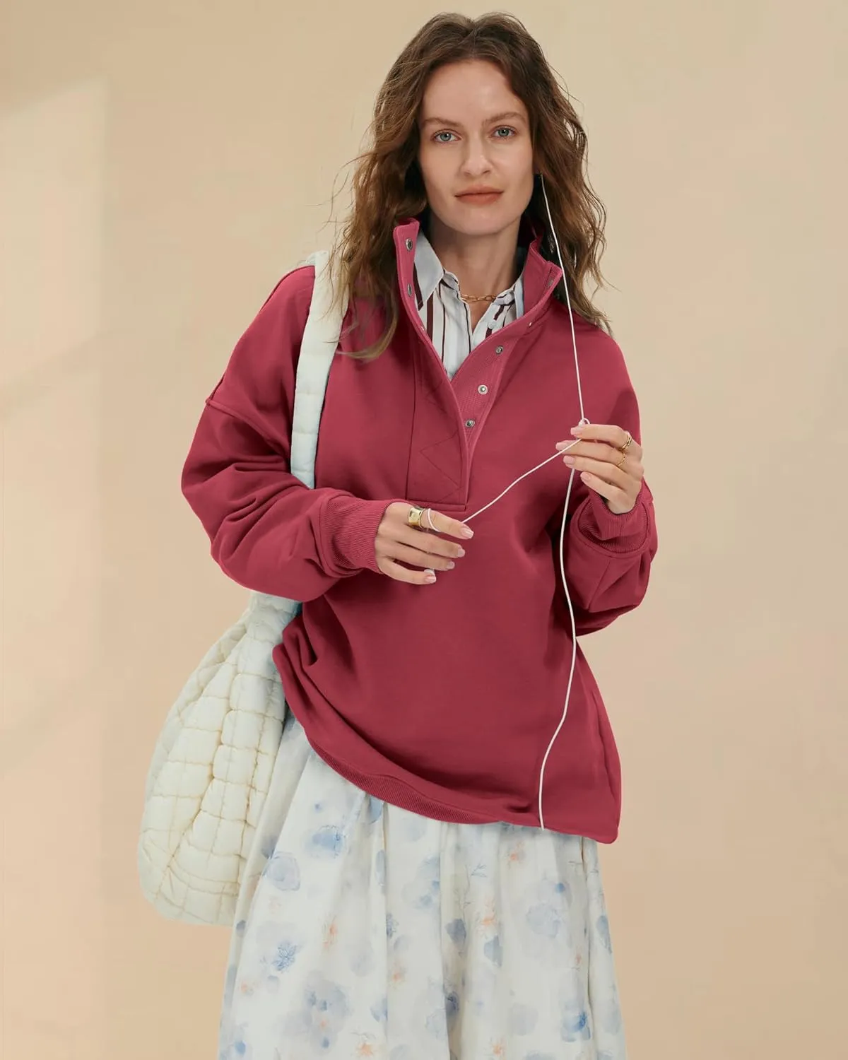 Locachy Womens Casual Button Henley Neck Oversized Sweatshirt Long Sleeve Pullover Tops Outfits