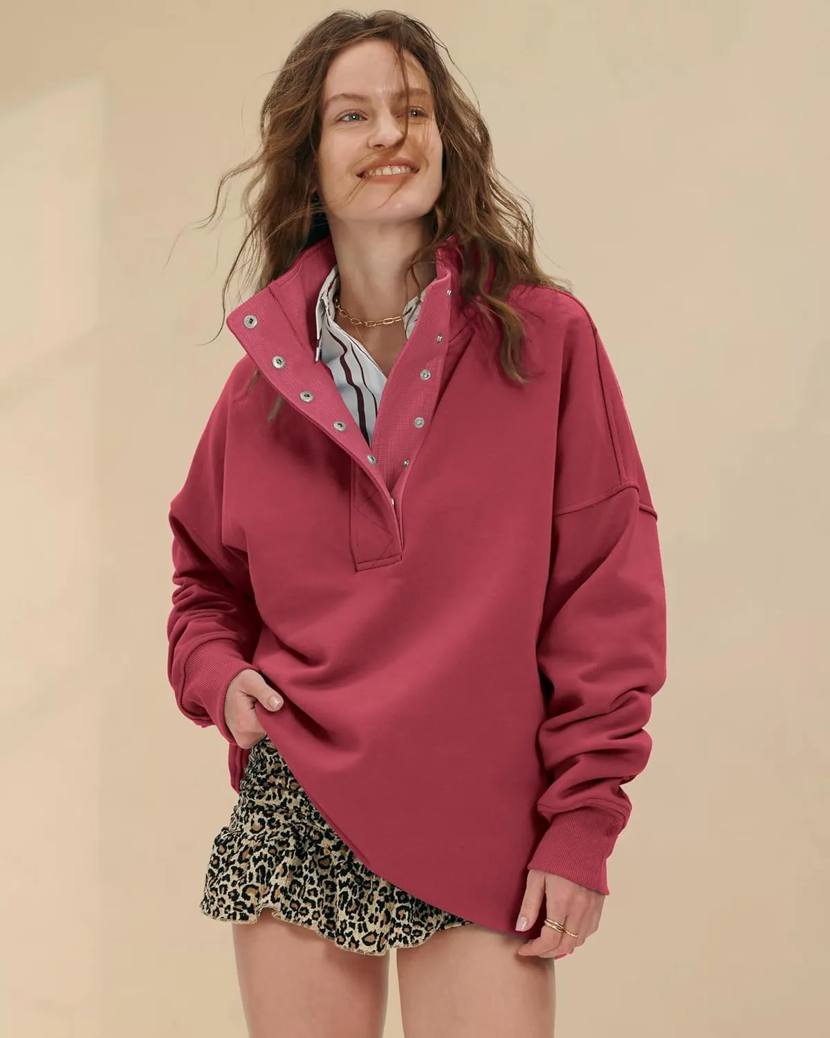 Locachy Womens Casual Button Henley Neck Oversized Sweatshirt Long Sleeve Pullover Tops Outfits