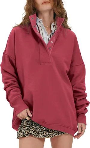 Locachy Womens Casual Button Henley Neck Oversized Sweatshirt Long Sleeve Pullover Tops Outfits