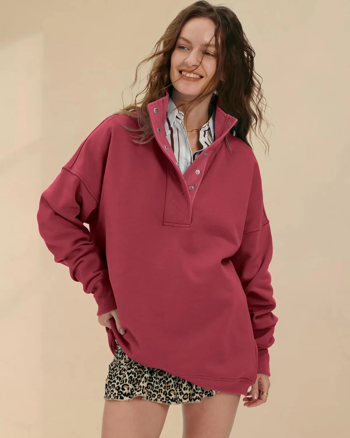 Locachy Womens Casual Button Henley Neck Oversized Sweatshirt Long Sleeve Pullover Tops Outfits