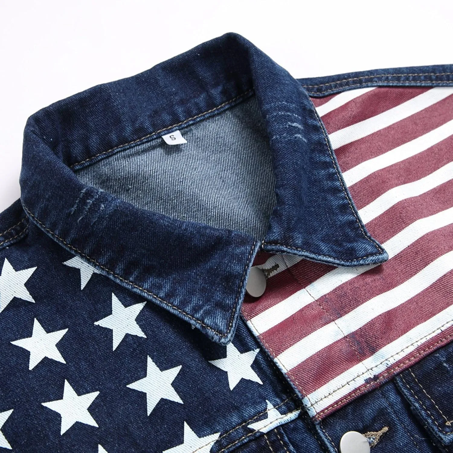 LZLER Denim Jacket Men American Flag Trucker Jackets Classic Slim Fit Jean Jacket for Men