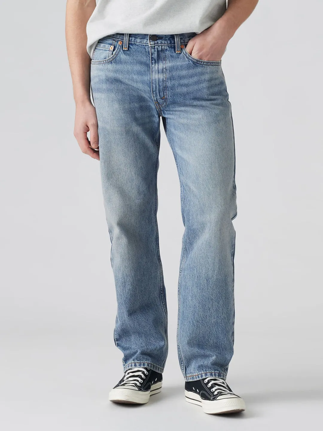 Men's 555'96 Blue Relaxed Straight Fit Mid Rise Jeans