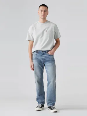 Men's 555'96 Blue Relaxed Straight Fit Mid Rise Jeans