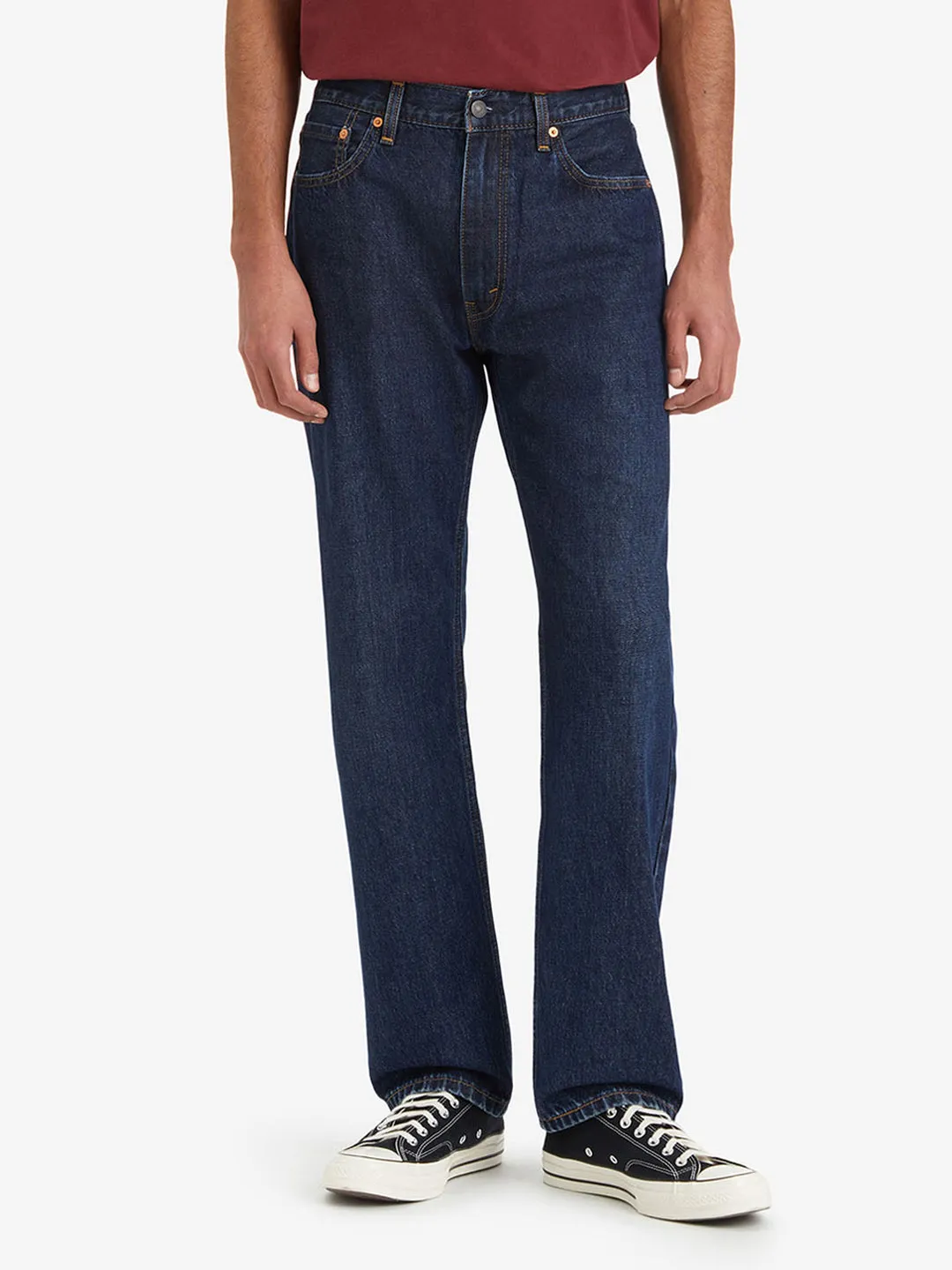 Men's 555'96 Navy Blue Relaxed Straight Fit Mid Rise Jeans