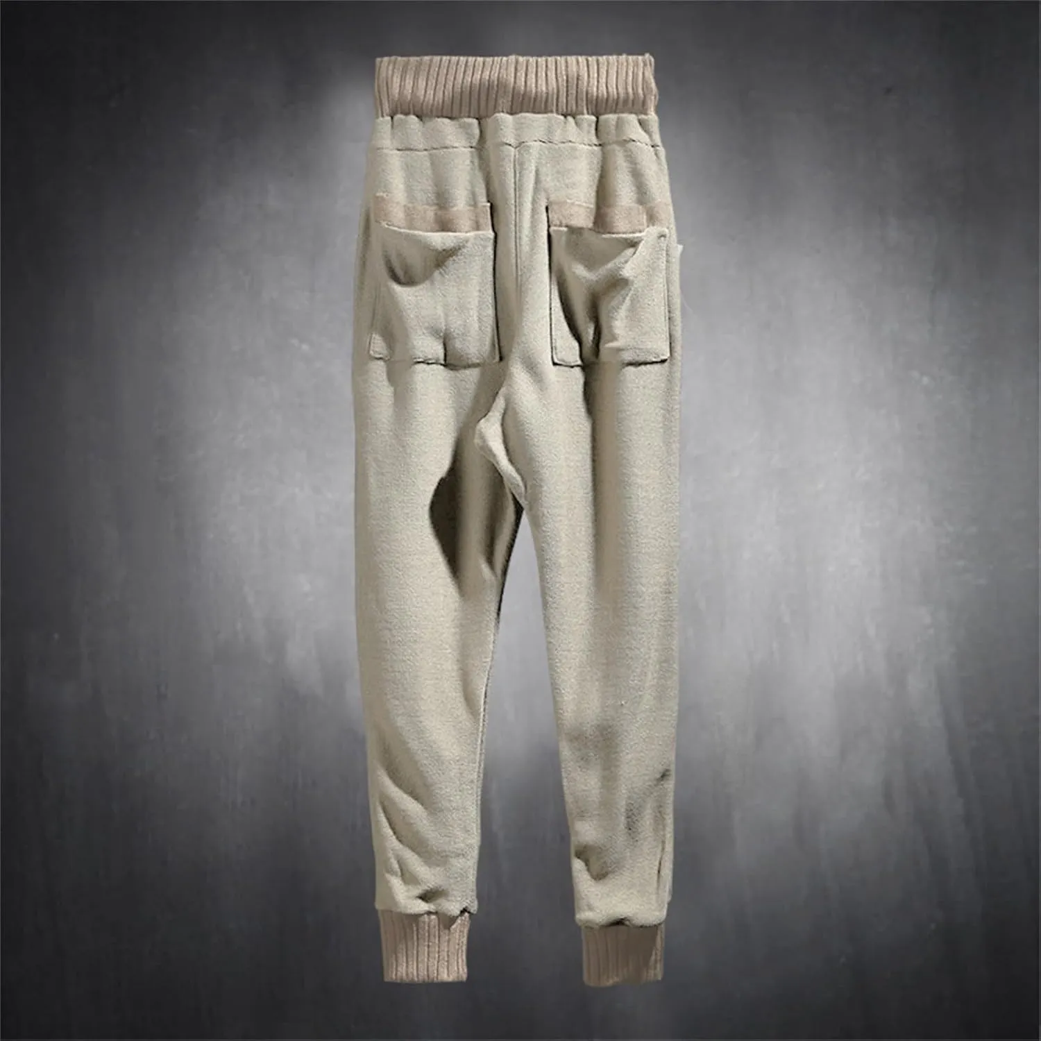 Mens Tapered Sweatpants Pocket Knitted Patchwork Harem Pants Slim Fit Comfy String Drop Crotch Home Lounge Trousers