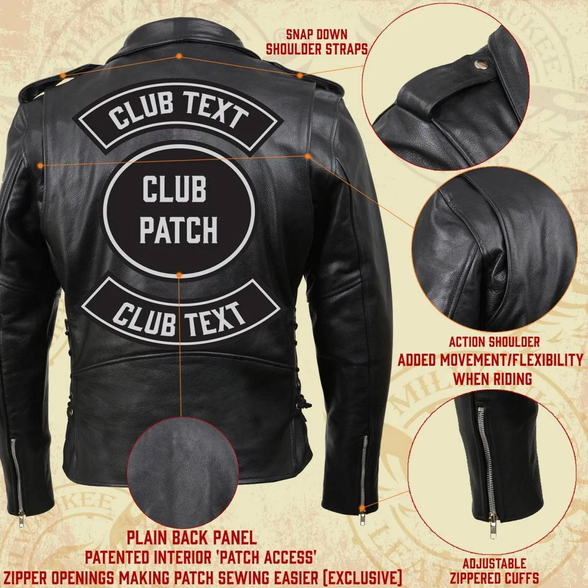 Milwaukee Leather SH1011 Black Classic Brando Motorcycle Jacket for