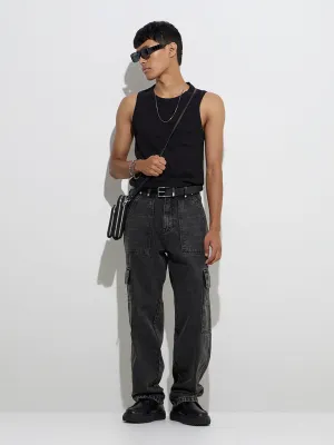 Nuon Charcoal Relaxed - Fit Mid - Rise Cargo Jeans