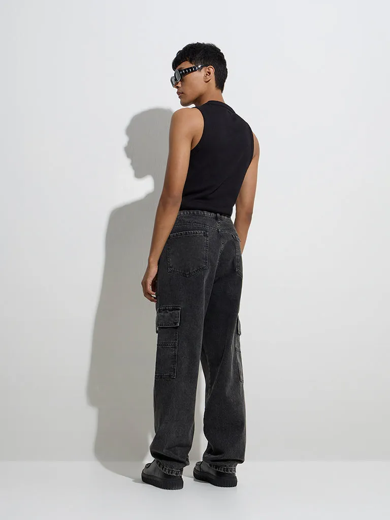 Nuon Charcoal Relaxed - Fit Mid - Rise Cargo Jeans