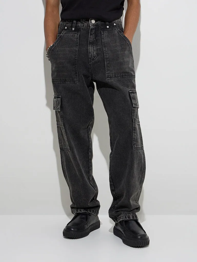 Nuon Charcoal Relaxed - Fit Mid - Rise Cargo Jeans