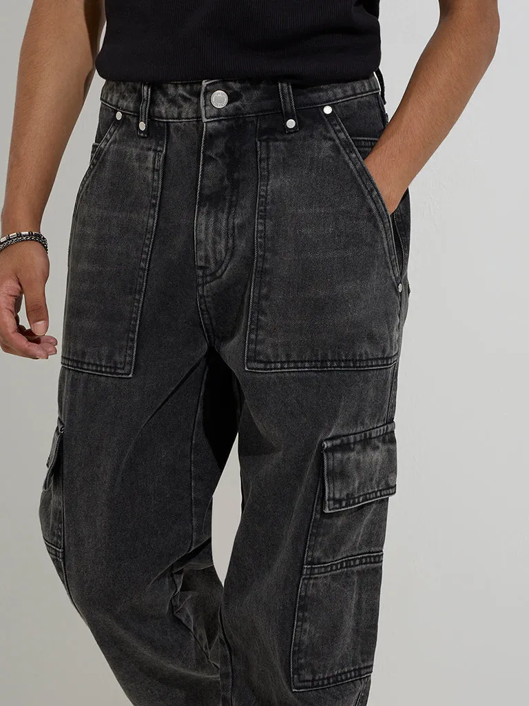 Nuon Charcoal Relaxed - Fit Mid - Rise Cargo Jeans