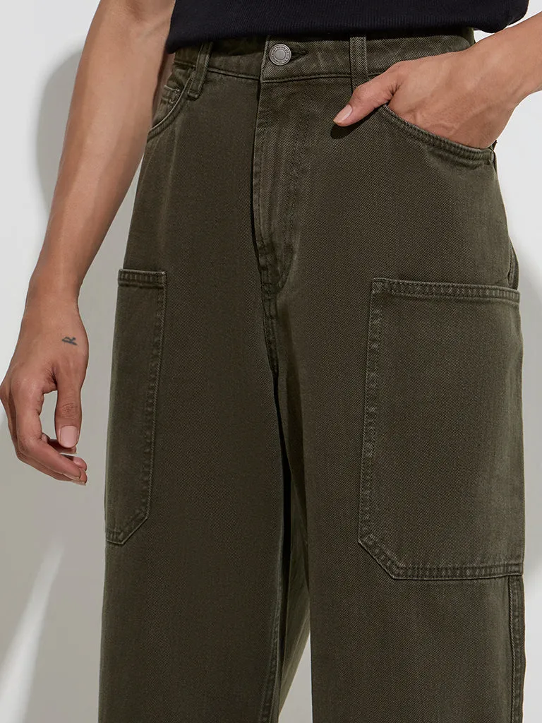 Nuon Dark Olive Relaxed - Fit Mid - Rise Jeans